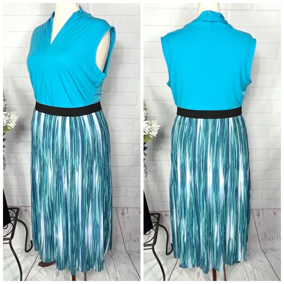 🔥2/$10 |•NOTATIONS•| Maxi Skirt White Blue Aqua Maxi Skirt Size 2X - Picture 2 of 8